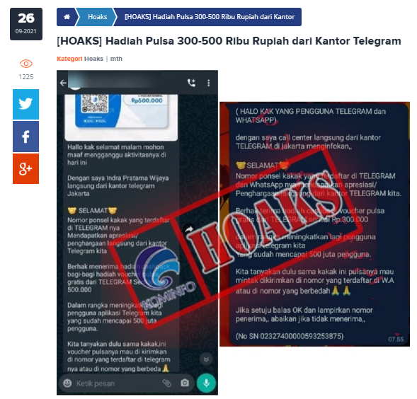 [Cek Fakta] Telegram Bagi-Bagi Bonus Tahunan <i>Voucher</i> Internet 52 GB? Ini Faktanya