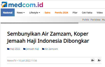 [Cek Fakta] Video Air Zamzam Dilarang Dibawa ke Indonesia karena Tergolong Radikal? Ini Faktanya