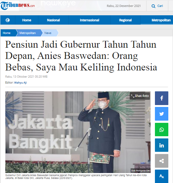 [Cek Fakta] Benarkah Ini Curhat Anies soal Masa Jabatannya yang Usai 2022? Ini Faktanya