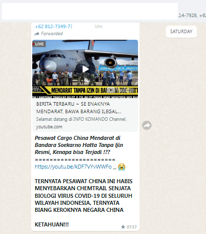 [Cek Fakta] Video Pesawat Tiongkok Menyebarkan <i>Chemtrails</i> di Indonesia? Ini Faktanya