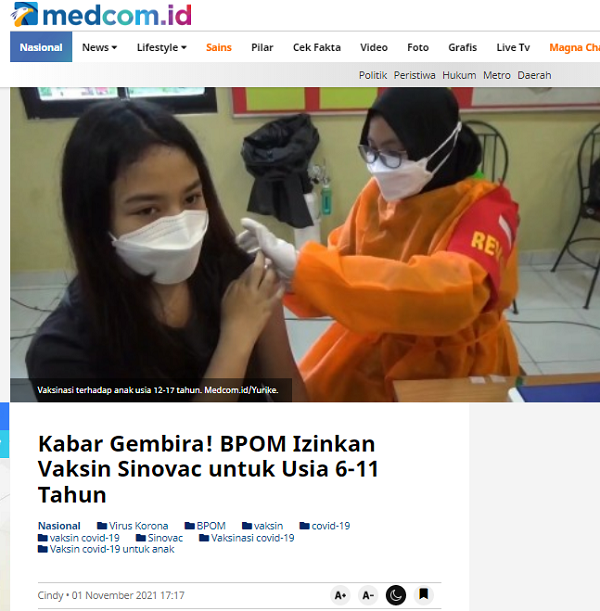 [Cek Fakta] Vaksin Sinovac buat Anak-Anak belum Diujicoba? Ini Faktanya