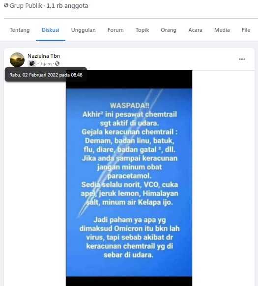 [Cek Fakta] Omicron bukan Virus tapi Chemtrail yang Disebarkan Pesawat? Ini Faktanya