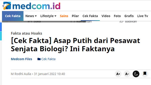 [Cek Fakta] Omicron bukan Virus tapi Chemtrail yang Disebarkan Pesawat? Ini Faktanya