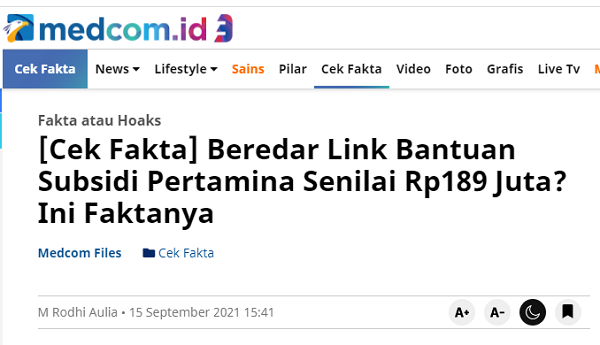 [Cek Fakta] Warga Ini Beruntung Dapat Hadiah Uang Tunai Rp189 Juta dari Pertamina? Simak Faktanya