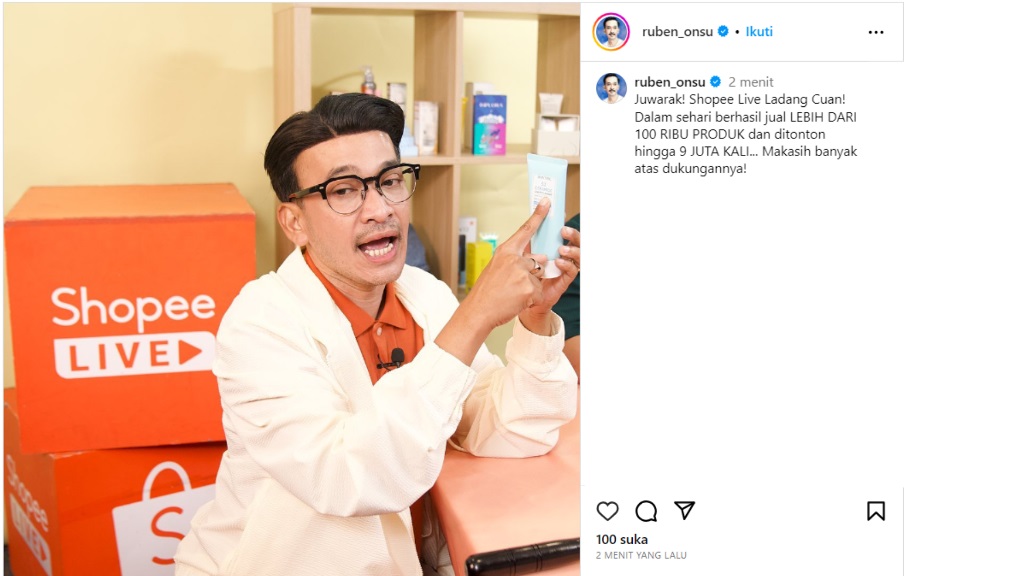 Edan! Ruben Onsu Jual Lebih dari 100 Ribu Produk dengan Omzet Miliaran di Shopee Live