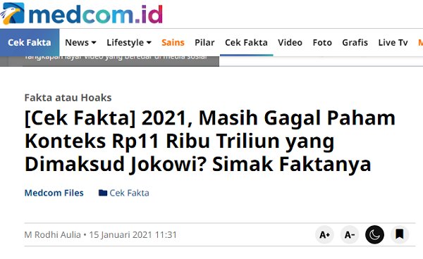 [Cek Fakta] Jokowi Lupa Data Uang Rp11 Ribu Triliun? Ini Faktanya