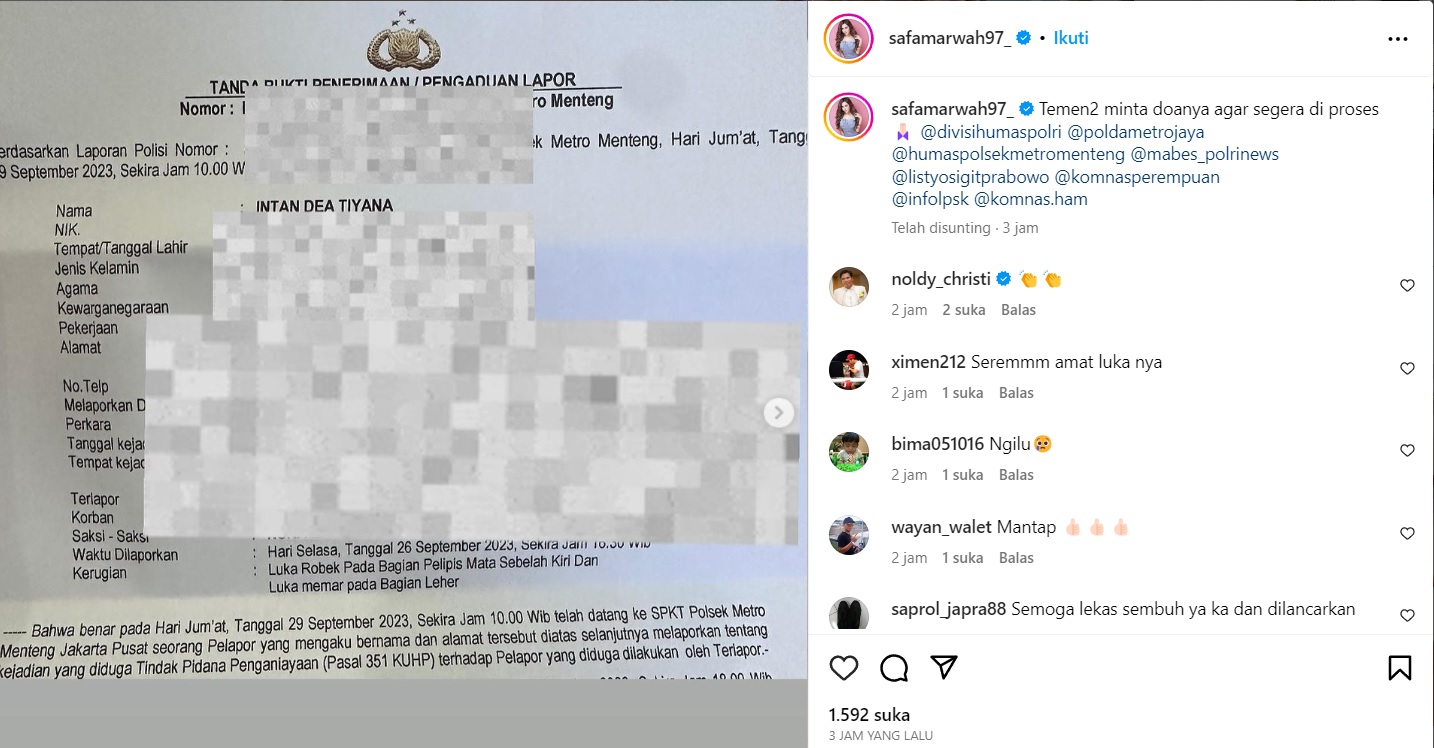 Selebgram Safa Marwah Dianiaya Pacar Gegara Tagih Utang Rp42 Juta
