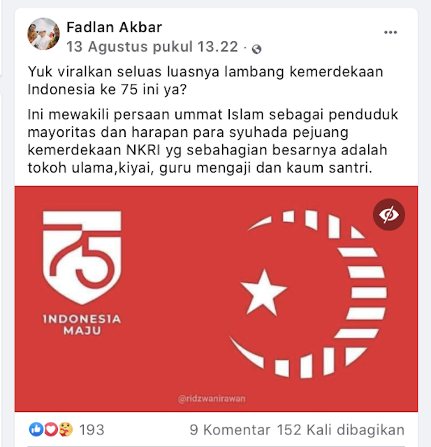 [Cek Fakta] Beredar Foto Bulan dan Bintang Diklaim Logo HUT Kemerdekaan Indonesia ke 75, Ini Faktanya