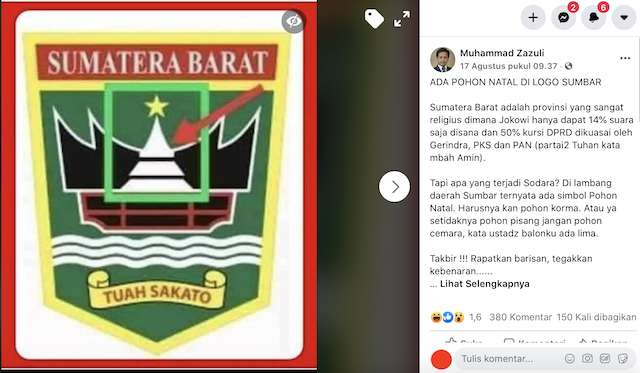 [Cek Fakta] Terdapat Pohon Natal pada Lambang Provinsi Sumatera Barat? Cek Faktanya