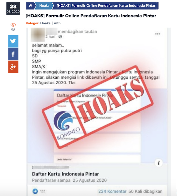 [Cek Fakta] Link Formulir <i>Online</i> Pendaftaran Kartu Indonesia Pintar Hoaks, Ini Cek Faktanya