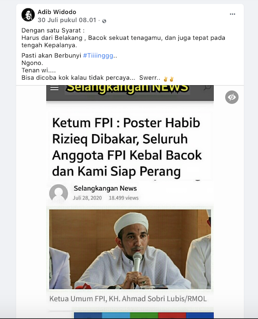 [Cek Fakta] Terkait Pembakaran Poster Habib Rizieq, Anggota FPI Klaim Kebal Dibacok? Cek Faktanya