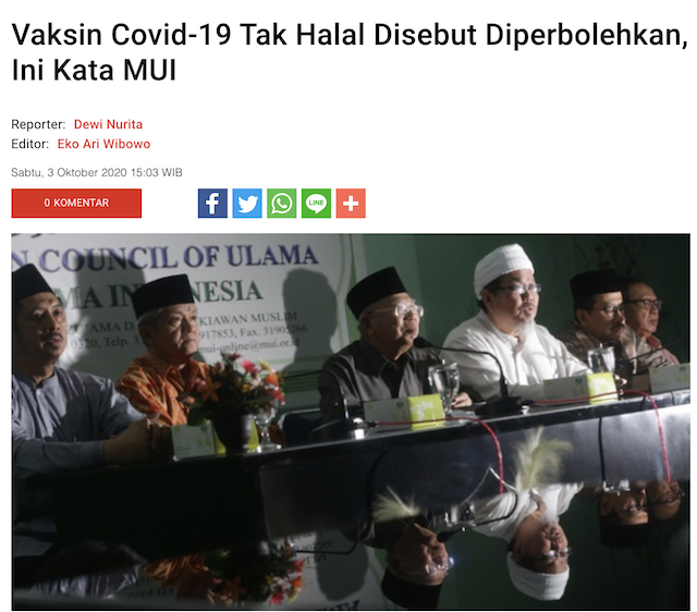 [Cek Fakta] MUI Larang Gunakan Vaksin Covid-19 asal Tiongkok? Ini Faktanya