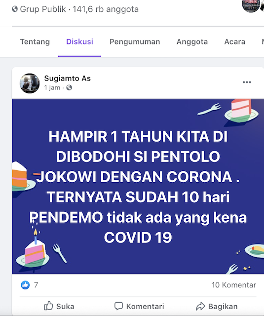 [Cek Fakta] Selama Ini Rakyat Dibodohi karena tak Ada Pedemo yang Positif Covid-19? Ini Faktanya