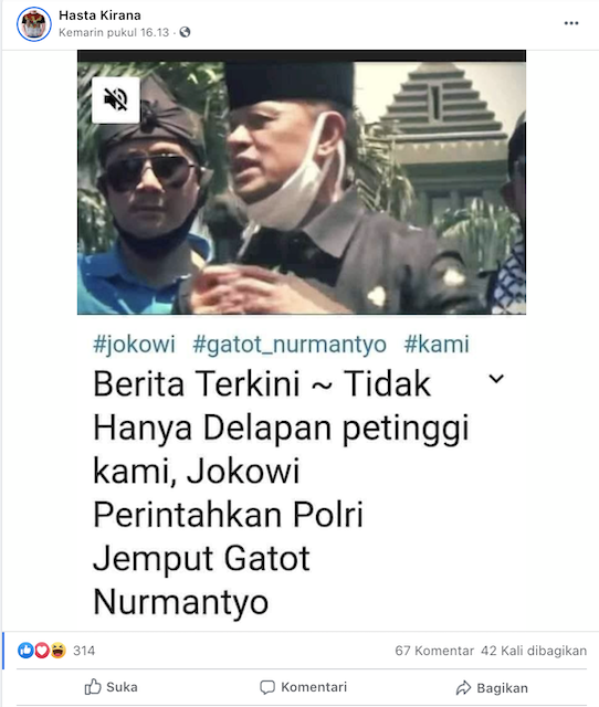 [Cek Fakta] Jokowi Perintahkan Polri Jemput Gatot? Ini Faktanya