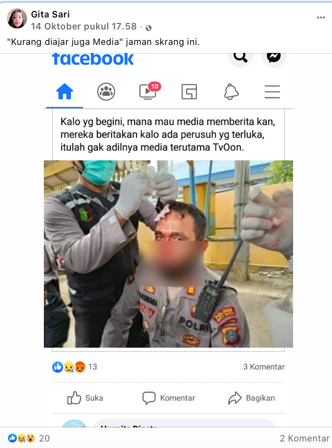 [Cek Fakta] Tak Diliput Media Polisi Terluka saat Kawal Demo UU Omnibus Law? Cek Faktanya