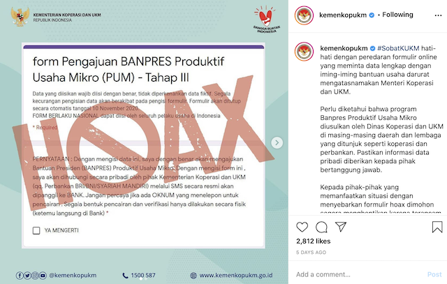 [Cek Fakta] Beredar Formulir Pengajuan Banpres Produktif Usaha Mikro Tahap III? Ini Faktanya
