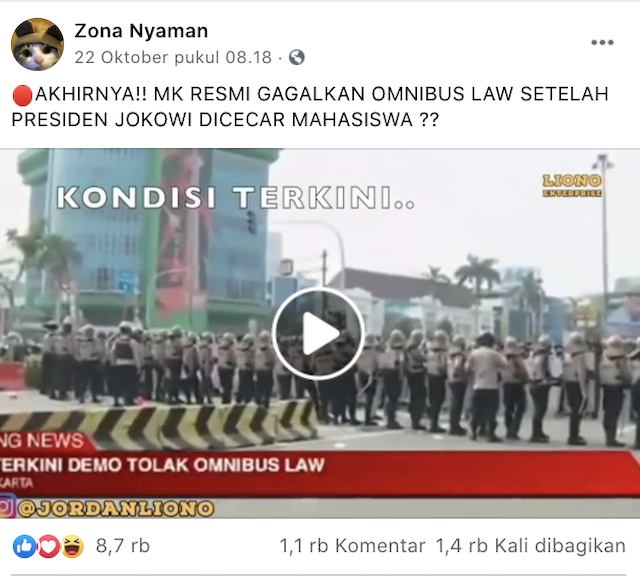 [Cek Fakta] Viral Video MK Resmi Gagalkan UU Omnibuslaw Setelah Jokowi Dicecar Mahasiswa? Cek Faktanya