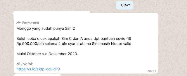 [Cek Fakta] Yang Punya SIM C dan A Dapat Bantuan Covid-19 Rp900 Ribu Setiap Bulan? Ini Faktanya