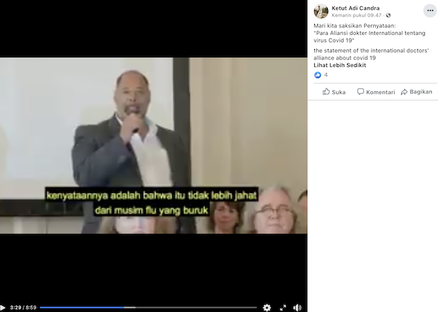[Cek Fakta] Beredar Video Aliansi Dokter Dunia Sebut Covid-19 Tidak Berbahaya? Ini Faktanya