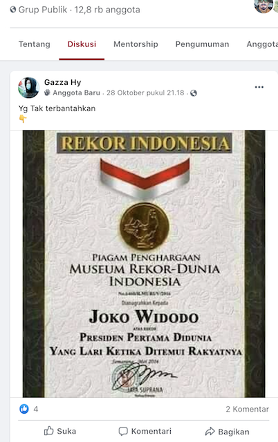 [Cek Fakta] Jokowi Dapat Rekor MURI Presiden Pertama di Dunia yang Lari ketika Ditemui Rakyatnya?
