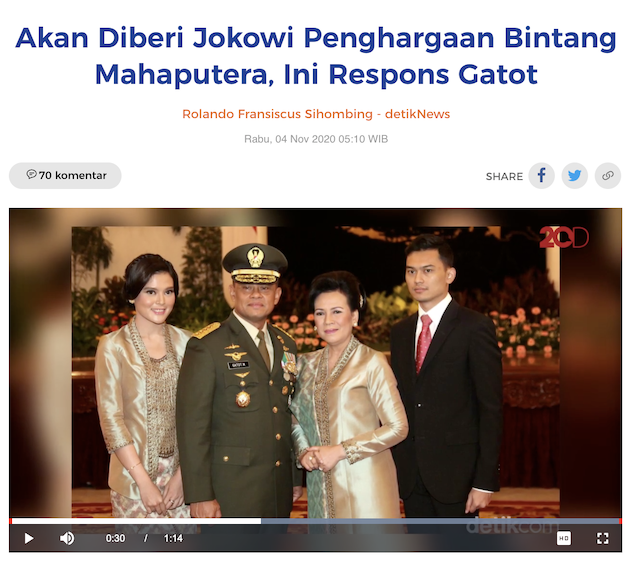 [Cek Fakta] Gatot Nurmantyo Tolak Bintang Tanda Jasa dari Presiden Jokowi? Ini Faktanya
