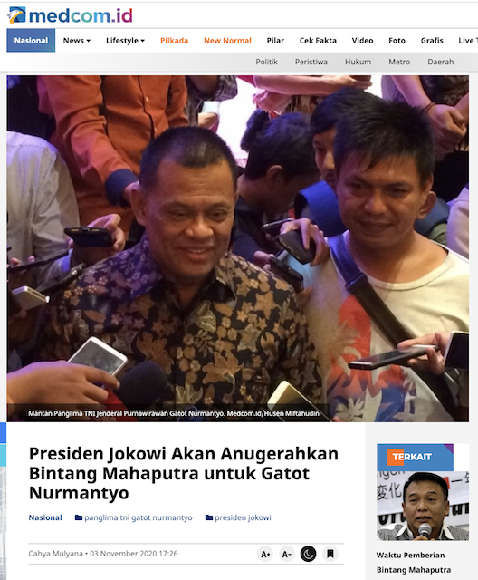 [Cek Fakta] Gatot Nurmantyo Tolak Bintang Tanda Jasa dari Presiden Jokowi? Ini Faktanya