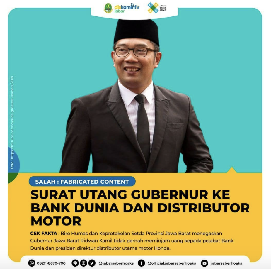 [Cek Fakta] Ridwan Kamil Ajukan Surat Utang ke Bank Dunia Rp1,750 Miliar? Cek Faktanya