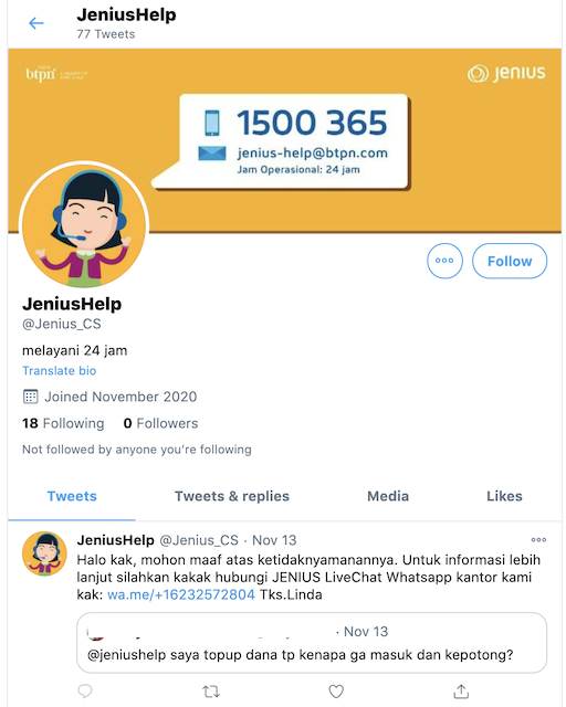 [Cek Fakta] Beredar Akun Twitter Atas Nama Jenius? Ini Faktanya