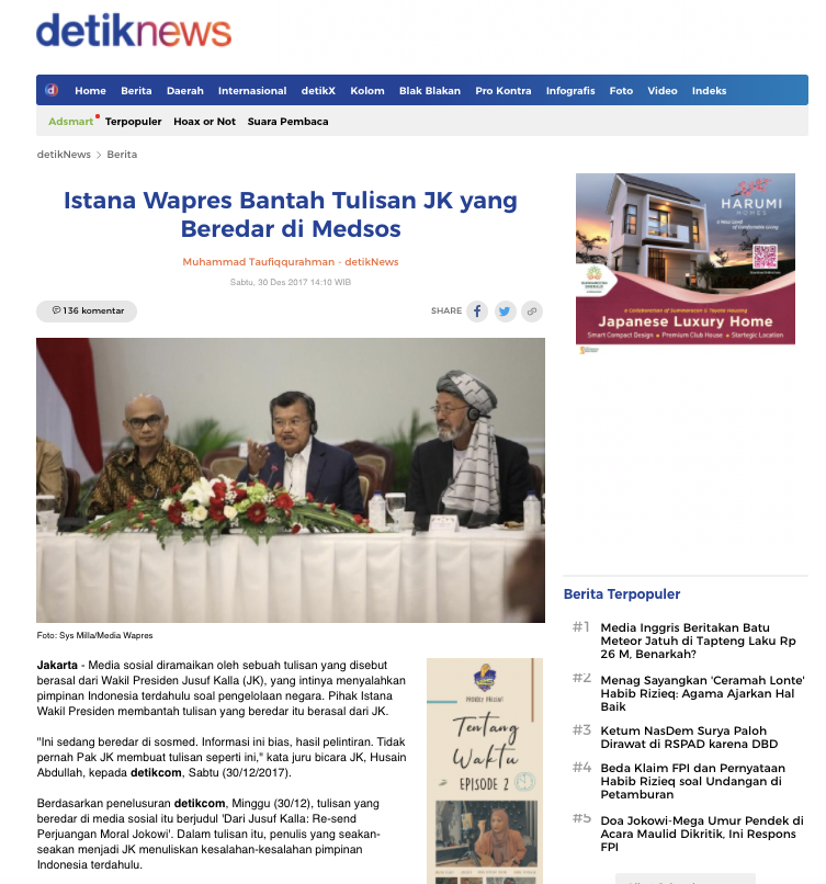 [Cek Fakta] Beredar Tulisan JK Sebut Jokowi Sedang Diganggu Elite Politik dari Kekuasaan Orde Baru? Cek Faktanya