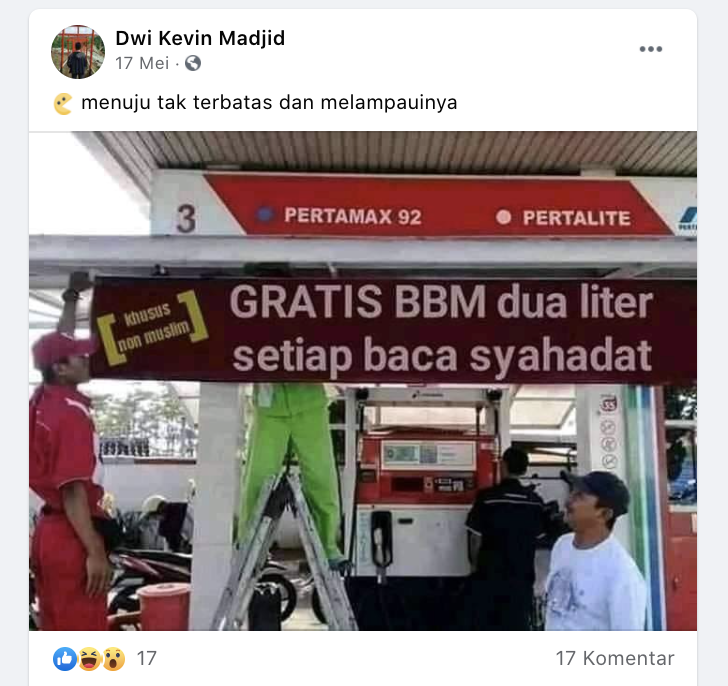 [Cek Fakta] Benarkah Non Muslim Mendapat Gratis 2 Liter BBM Jika Membaca Syahadat di SPBU Ini? Cek Faktanya