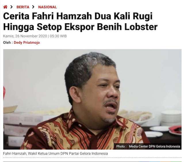 [Cek Fakta] Fahri Hamzah Disebut Masuk Daftar Rombongan Maling Benih Lobster? Ini Faktanya