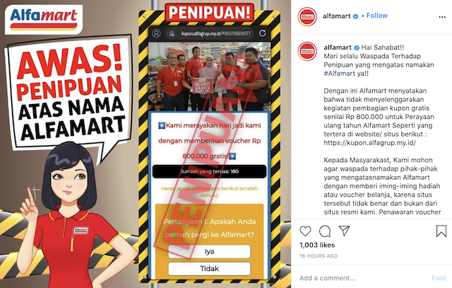 [Cek Fakta] Ulang Tahun, Alfamart Bagikan Voucher Senilai Rp800 Ribu untuk Semua Orang? Ini Faktanya