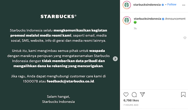 [Cek Fakta] Beredar Promo Starbucks di WhatsApp tentang Ini? Cek Faktanya