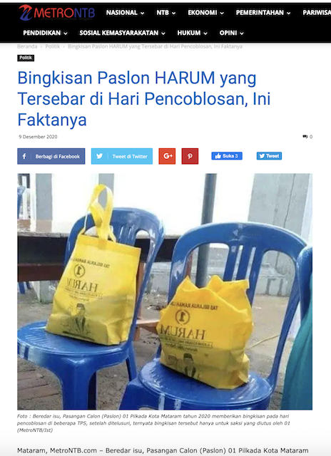 [Cek Fakta] Beredar Foto Bingkisan Paslon Pilwakot Mataram Tersebar di Hari Pencoblosan? Ini Faktanya