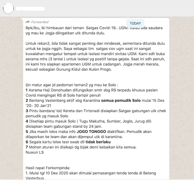 [Cek Fakta] Pesan Berantai Sebut Yogyakarta Ditutup karena Kasus Covid-19 Semakin Parah Hoaks, Ini Faktanya
