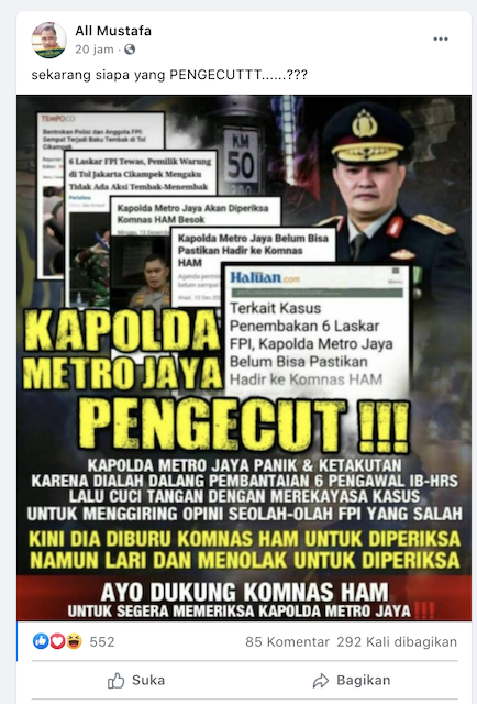 [Cek Fakta] Benarkah Kapolda Metro Jaya Pengecut Tolak Diperiksa Komnas HAM? Ini Faktanya