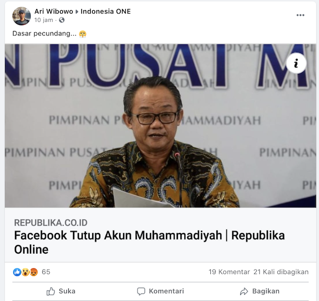 [Cek Fakta] Benarkah Facebook Tutup Akun Muhammadiyah? Ini Faktanya
