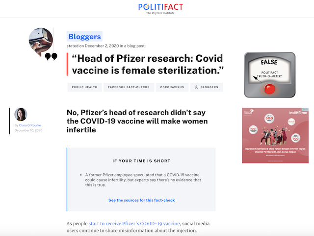 [Cek Fakta] Benarkah Vaksin Covid-19 Pfizer Menyebabkan Kemandulan? Cek Faktanya
