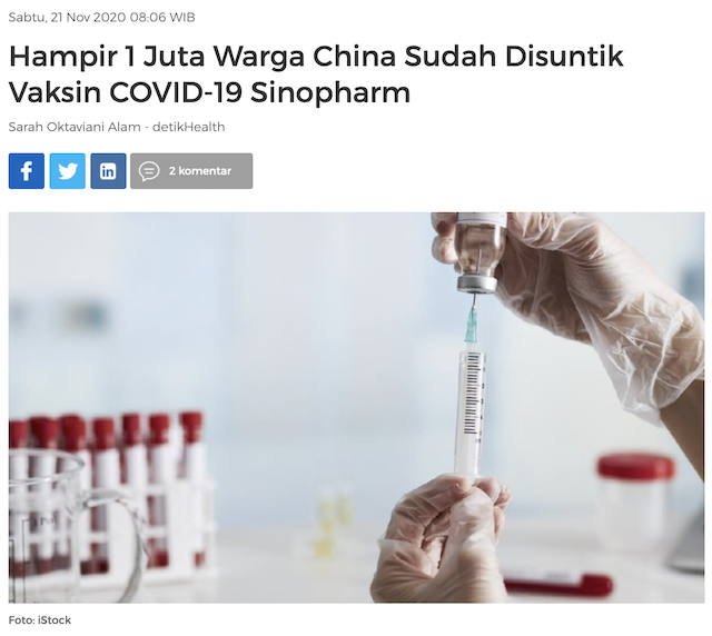 [Cek Fakta] Benarkah Tiongkok tak Gunakan Vaksin Buatan Sendiri dan Pemerintah Indonesia Dibodohi? Ini Faktanya