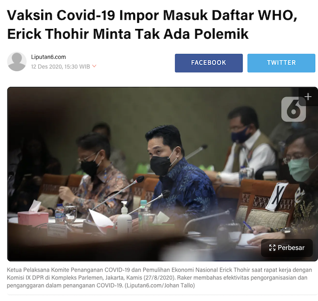 [Cek Fakta] Benarkah Tiongkok tak Gunakan Vaksin Buatan Sendiri dan Pemerintah Indonesia Dibodohi? Ini Faktanya
