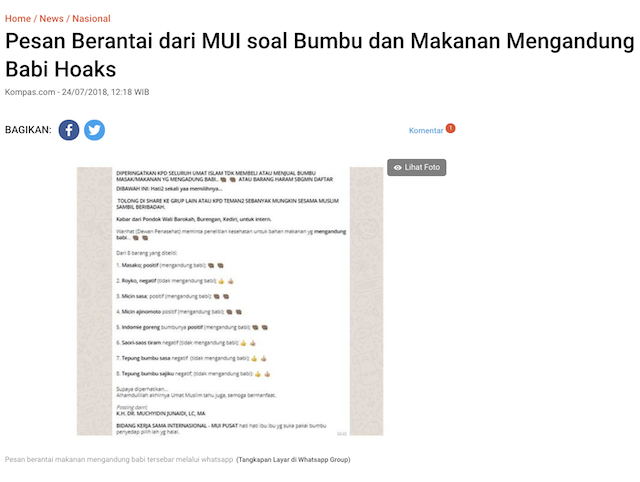 [Cek Fakta] MUI Sebut Indomie Goreng dan Bumbu Masakan Lainnya Mengandung Babi, Hoaks