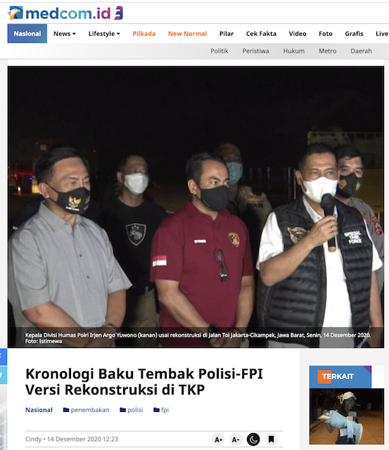 [Cek Fakta] Benarkah tak Ada Baku Tembak dalam Rekonstruksi terkait Meninggalnya 6 Laskar FPI? Ini Faktanya