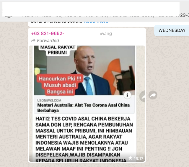 [Cek Fakta] Tiongkok dan Luhut Rencanakan Pembunuhan Massal Pribumi dengan Tes Covid-19? Ini Faktanya