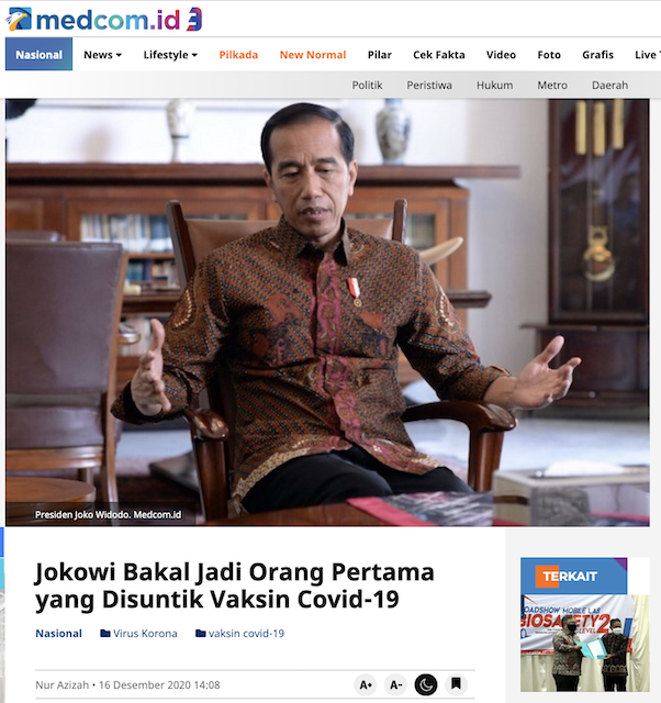 [Cek Fakta] Benarkah Presiden Jokowi akan Disuntik Vaksin selain Sinovac Tiongkok? Ini Faktanya