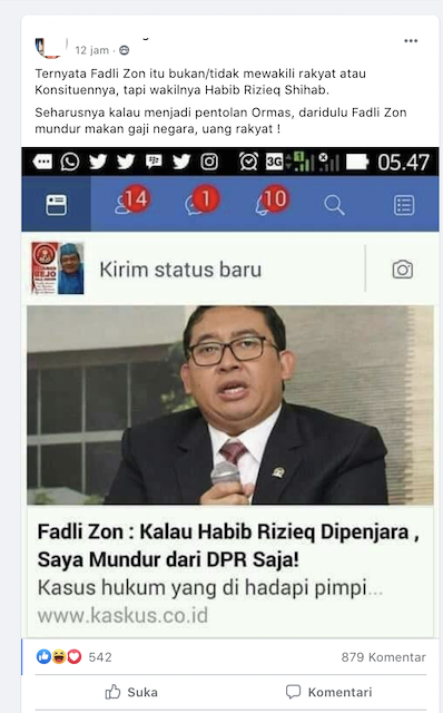 [Cek Fakta] Fadli Zon Ancam Mundur dari DPR jika Rizieq Shihab Dipenjara? Ini Faktanya