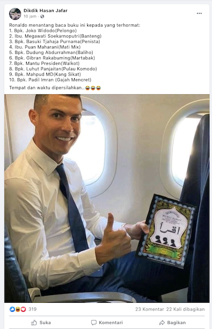 [Cek Fakta] Foto Cristiano Ronaldo Pamer Buku Iqro? Ini Faktanya
