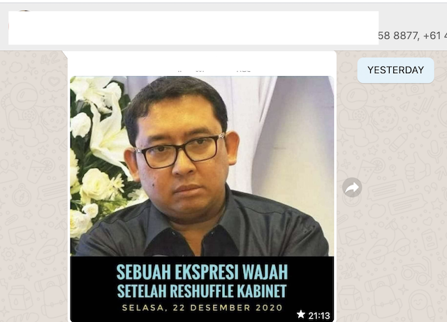 [Cek Fakta] Beredar Foto Ekspresi Wajah Fadli Zon soal Reshuffle Kabinet? Ini Faktanya