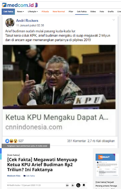 Hoaks Januari 2020: Dari Megawati Suap Ketua KPU Rp2 Triliun hingga Aktor Fauzi Baadila Meninggal