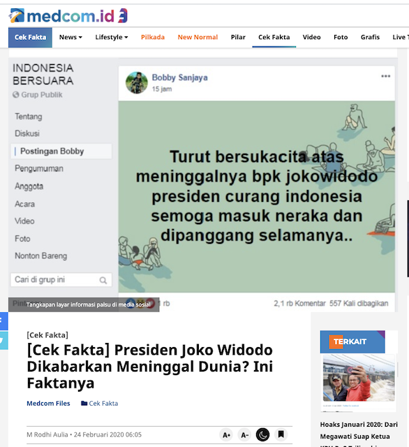 Hoaks Februari 2020: Dari Presiden Jokowi dan Dewi Tanjung Meninggal hingga Sertifikat Halal McDonald's Dicabut