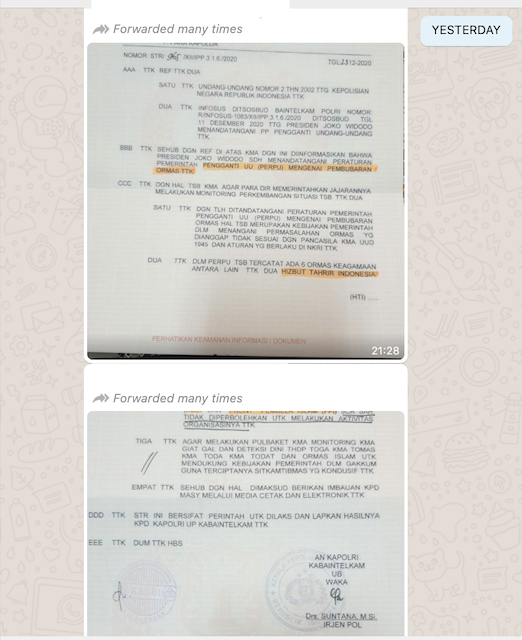 [Cek Fakta] Beredar Surat Telegram Polri FPI Ormas yang Dibubarkan? Ini Faktanya